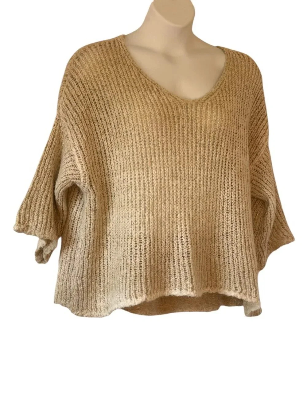 Gigi Moda Ampio Knit Sweater Open Weave Beige Mohair Dolman Oversized Italy OS